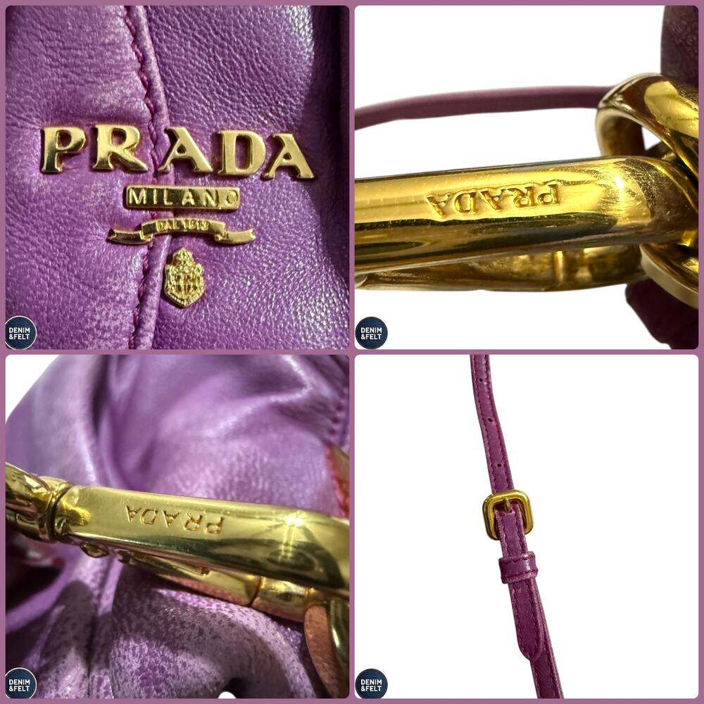 Prada‎ Purple Leather Pleated Shoulder Bag Gold Hardware Slouchy Hobo Purse Luxe - Picture 16 of 16